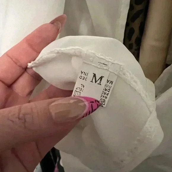 White Deep Plunge Dressy Top Peplum Chiffon Satin - Picture 9 of 10